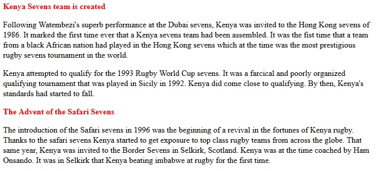 Kenya sevens team created