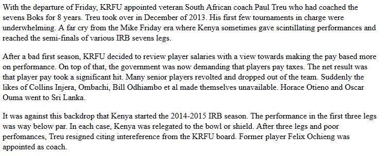 The Paul Treu era of Kenya sevens rugby